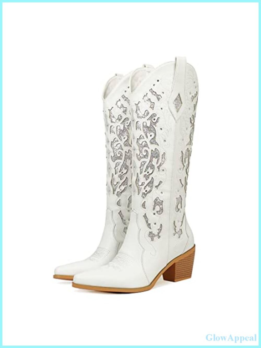 Western Knee-High Wedding Boots Embroidered Pull-On Wide Calf
